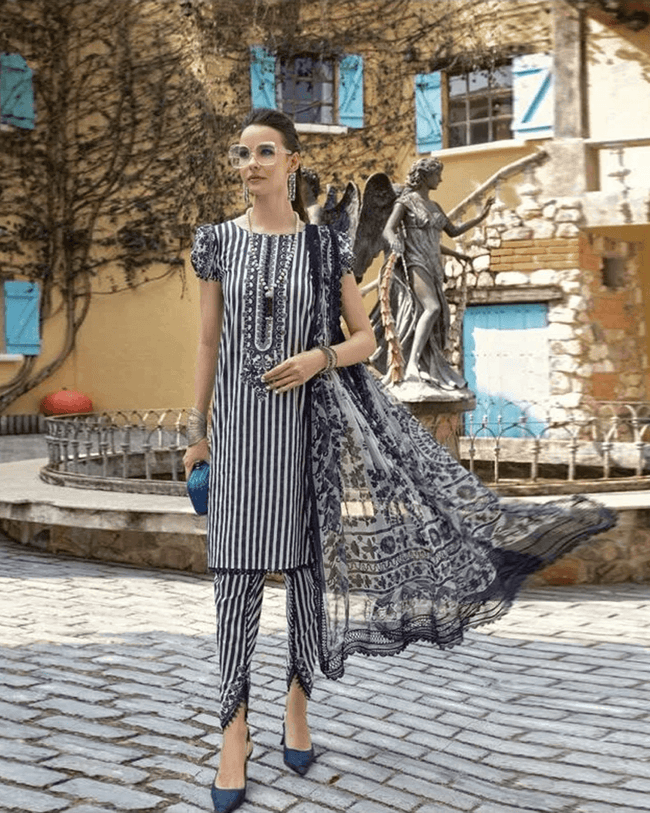 Mprint Spring Summer Collection Navy Blue Color Unstitched Cotton Printed Pakistani Suits