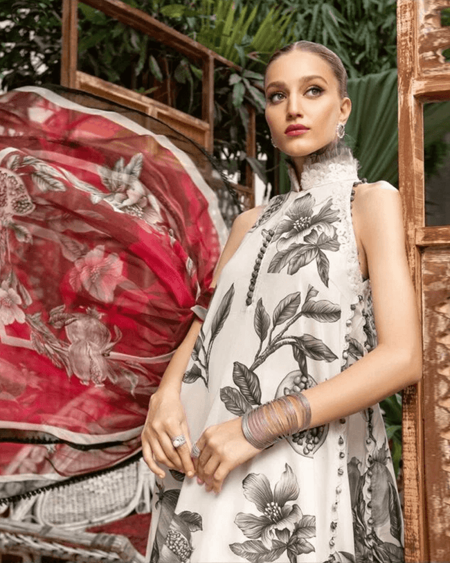 MPrint Off White and Black Color Unstitched Cotton Printed Lawn Pakistani Salwar Suits