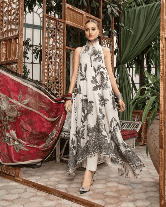 MPrint Off White and Black Color Unstitched Cotton Printed Lawn Pakistani Salwar Suits