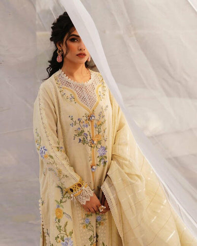 Sana Safinaz Yellow Color Unstitched Cotton Self Embroidery Lawn Pakistani Salwar Suits