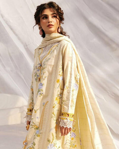 Sana Safinaz Yellow Color Unstitched Cotton Self Embroidery Lawn Pakistani Salwar Suits