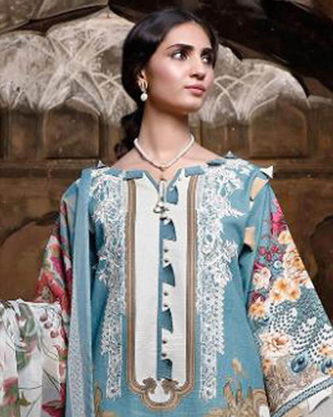 MARIAB Sea Green Color Unstitched Pure Satin Digital Printed Pakistani Suits