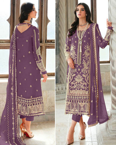 Purple Color Georgette Unstitched Pakistani Salwar Suits