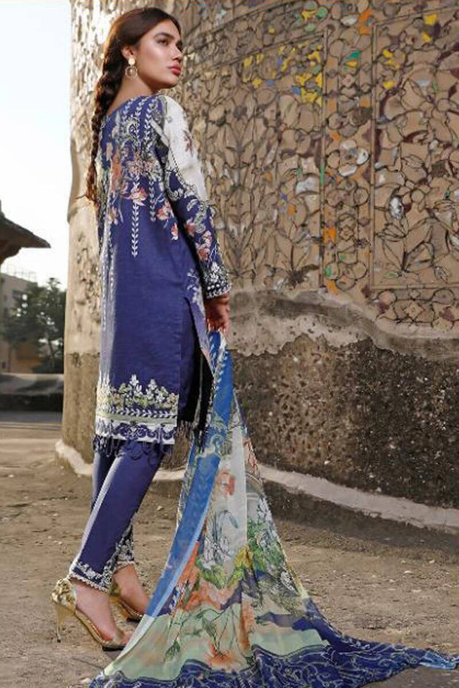 MARIAB Blue Color Unstitched Pure Satin Digital Printed Pakistani Suits