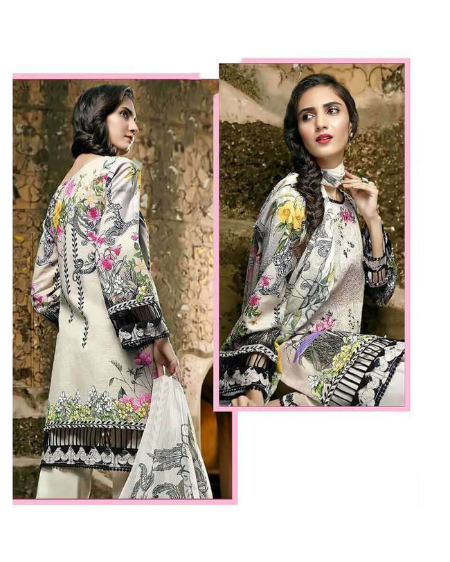 MARIAB Beige Color Unstitched Pure Satin Digital Printed Pakistani Suits