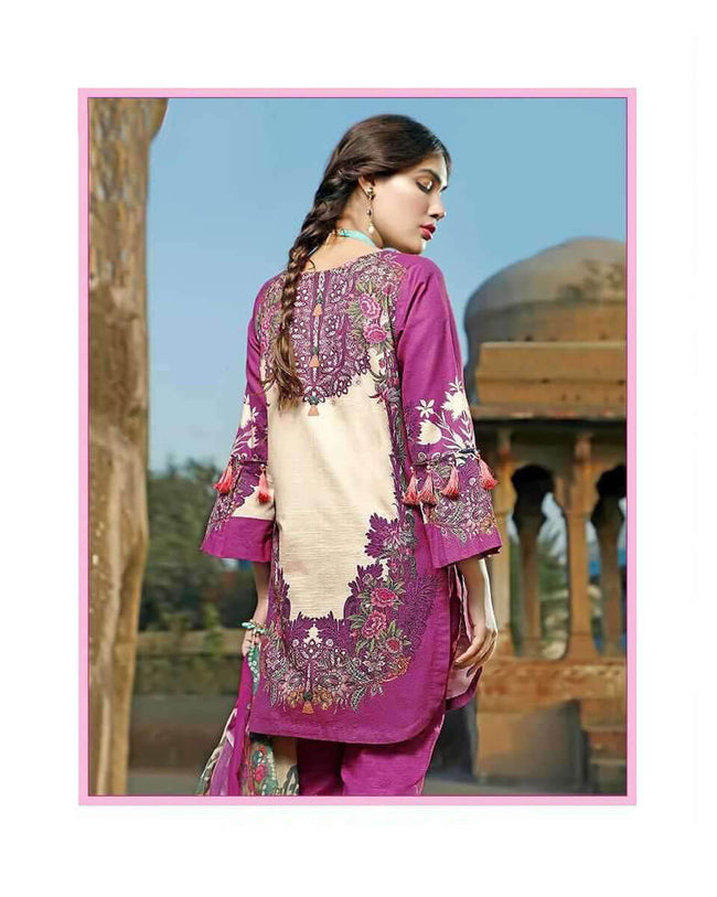 MARIAB Magenta Pink Color Unstitched Pure Satin Digital Printed Pakistani Suits
