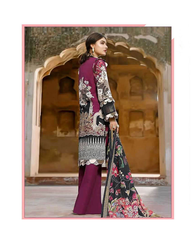 MARIAB Wine Color Unstitched Pure Satin Digital Printed Pakistani Suits