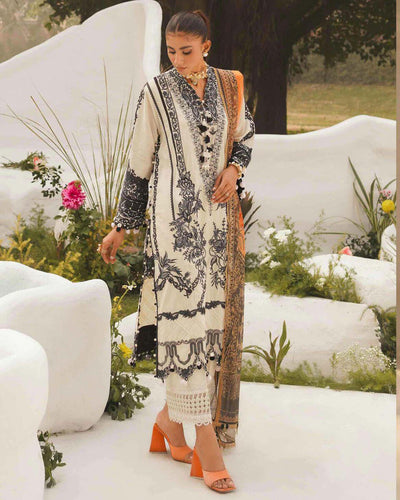 Sana Safinaz Off White Color Unstitched Cotton Self Embroidery Lawn Pakistani Salwar Suits