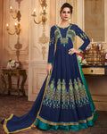 Blue Color Party Wear Georgette With Embroidery Work Lehenga Style Suit