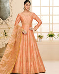 Peach Color Semi-Stitched PartyWear Silk Anarkali Suit