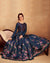 Navy Blue Colored Partywear Embroidered Silk & Net Semi-Stitched Anarkali Suit