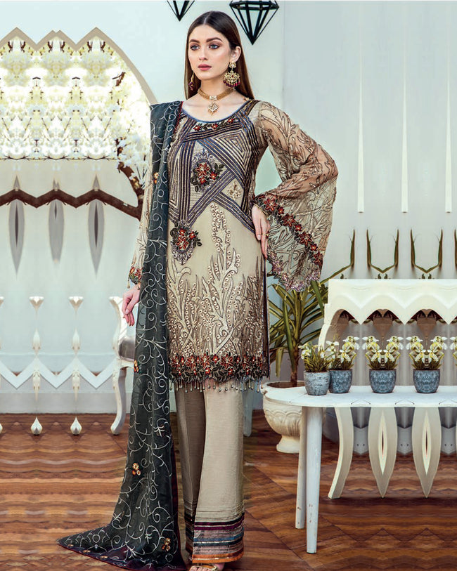 Imposing Gray Color Unstitched Pakistani Palazzo Suit