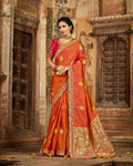 Orange Color Two Tone Silk Designer Banarasi Saree with Embroidered Border