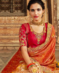 Orange Color Two Tone Silk Designer Banarasi Saree with Embroidered Border
