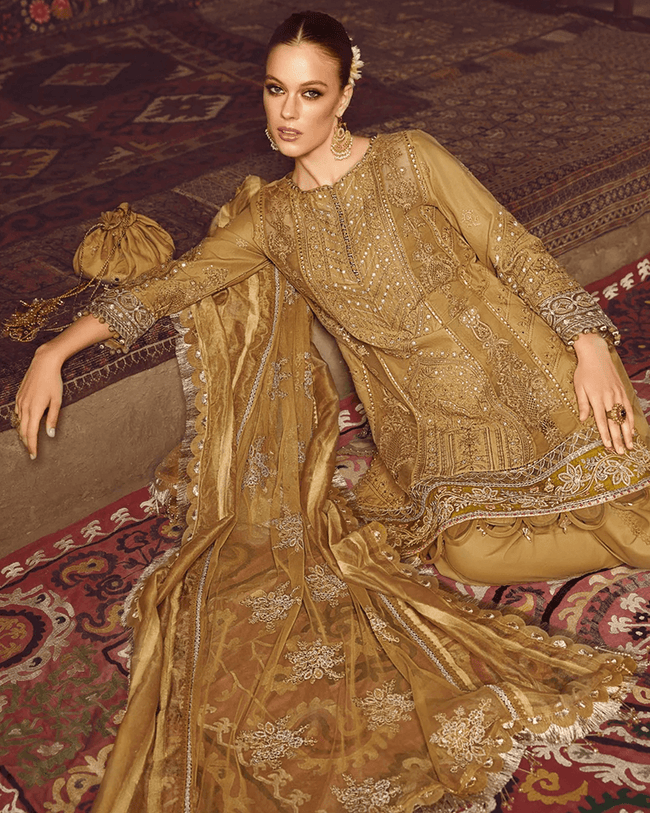 EID COLLECTION 2023 MARIAB Mustard Color Unstitched Cotton Lawn
