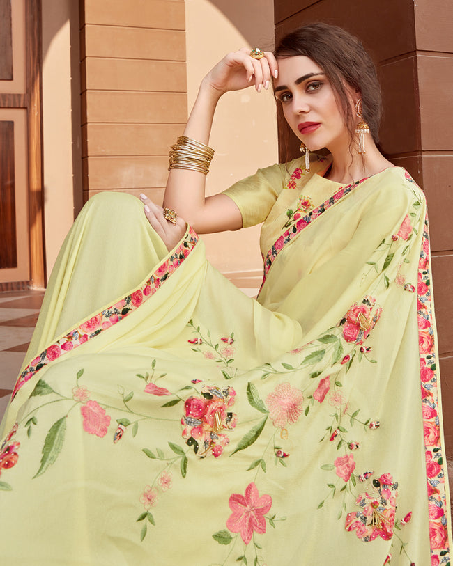 Excellent Yellow Color Pure Georgette Designer Saree