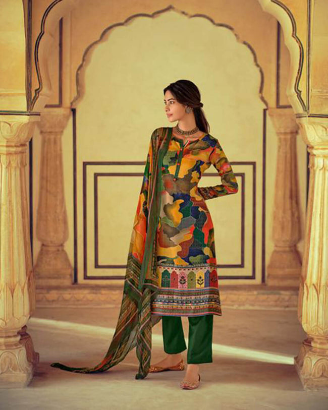 Multi Color Unstitched Pasmina Printed Winter Pakistani Suits