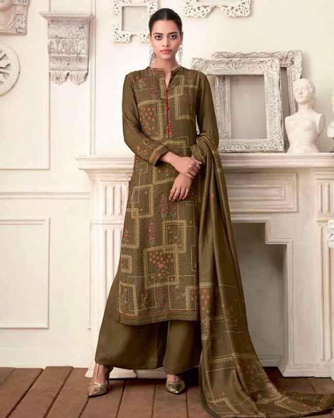 Mehendi Green  Color Winter Wear Printed Pashmina Unstitched Pakistani Salwar Kameez Suit
