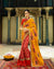Red and Yellow Color Banarasi Heavy Bridal Wear Saree