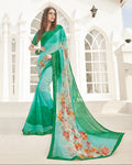 Green Color Two Tone Pure Georgette Digital Flower Printed Saree