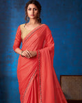 Light Red Color Fancy  Georgette With Lace Border Saree