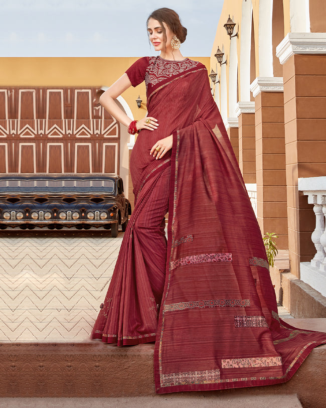 Sophisticated Maroon Color Georgette Embroidery Work Designer Saree