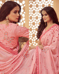 Baby Pink Color Fancy Embroidery Work Classic Designer Saree