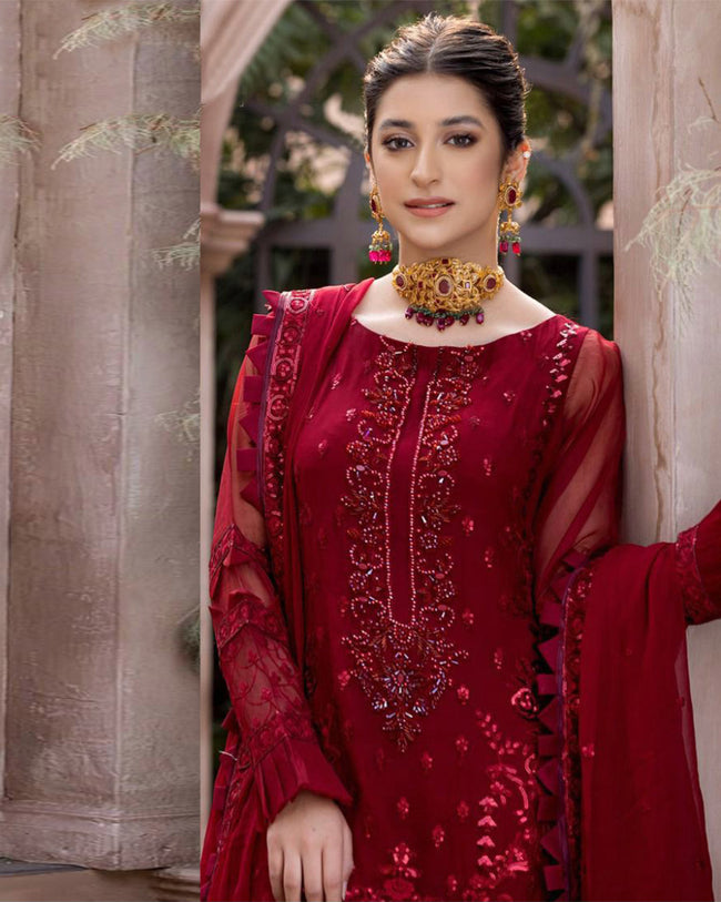 Red Velvet Lehenga Choli Pakistani Wedding Dresses – Nameera by Farooq