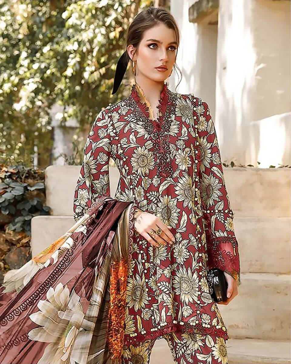 EID COLLECTION 2023 MPrint Wine Color Unstitched Cotton Printed Lawn P