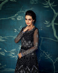 Black Colored Partywear Embroidered Georgette Semi-Stitched Anarkali Suit