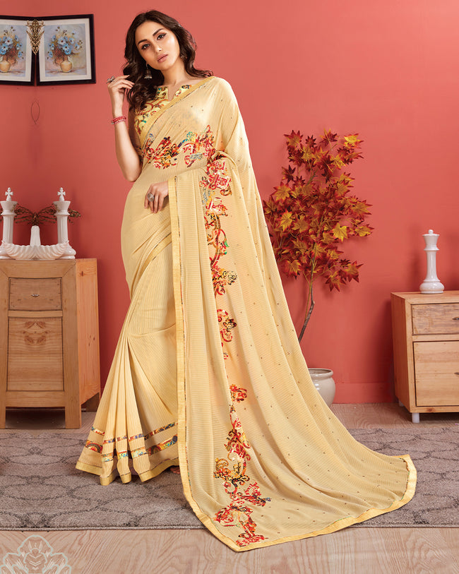 Digital Yellow Color Pure Georgette Printed Saree