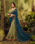 Green and Blue Color Fancy Embroidery Work Heavy Party Wear Saree