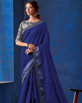 Dark Blue and Gray Color Georgette With Lace Border Saree