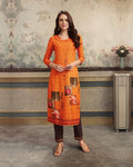 Orange Color Casual Wear Printed Rayon Stylish Pant Suits