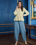 Off White-Blue Colored Casual Wear ReadyMade Palazzo Set