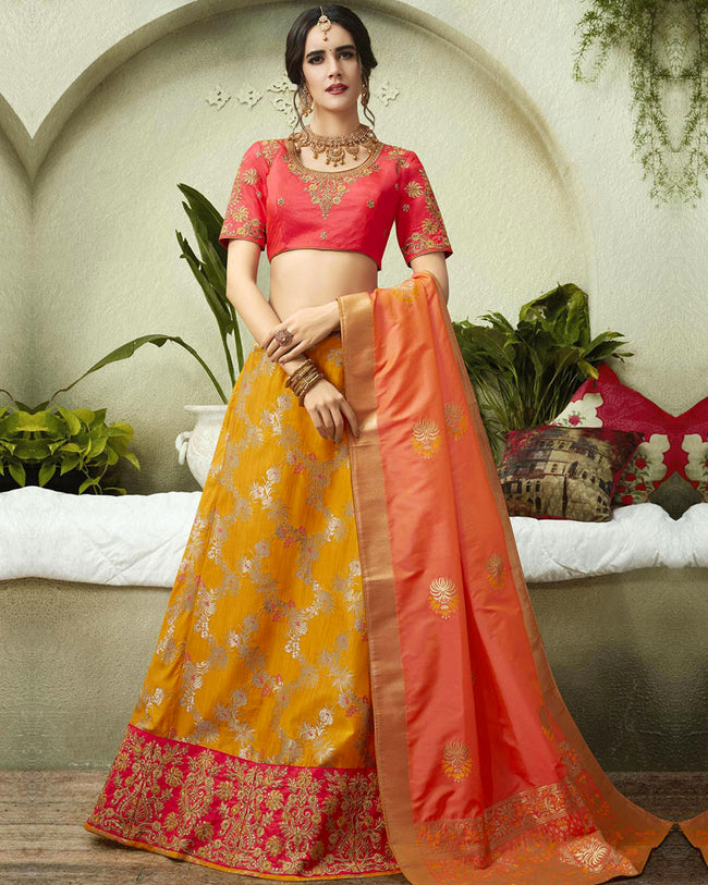 Mustard Yellow Color Party Wear Lehenga Blouse with Dupatta