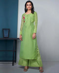 Green Color Festive Wear Silk Palazzo Style Suits