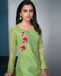 Green Color Festive Wear Silk Palazzo Style Suits