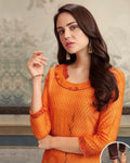 Orange Color Casual Wear Printed Rayon Stylish Pant Suits