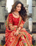 Red Color Bridal Wear Silk Thread Work Lehenga Choli