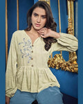 Off White-Blue Colored Casual Wear ReadyMade Palazzo Set