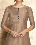 Brown Colored Partywear Embroidered Viscose Knee Length Kurti