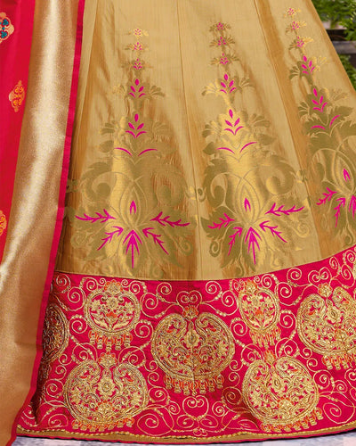 Beige Color Party Wear Silk Jacquard  Embroidery Lehenga Choli