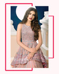 Onion Colored Unstitched Bridal Wear NETTED Peplum Style Pakistani Skirt Suits
