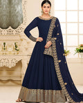 Navy Blue Color Semi-Stitched PartyWear Silk Anarkali Suit