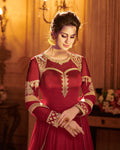 Red Color Party Wear Georgette With  Embroidery Work Lehenga Style Suit