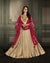Beige Colored Partywear Embroidered Georgette Satin Anarkali Suit With Net Dupatta