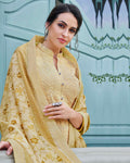 Beige Colored Partywear Embroidered Palazzo Suit with Printed Dupatta
