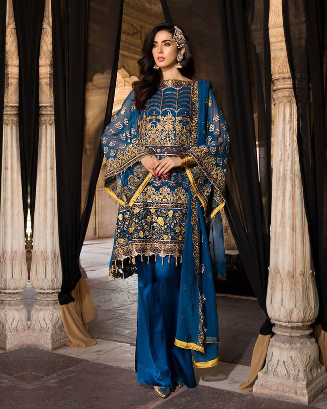 Classy Navy Blue Color Georgette Unstitched Pakistani Palazzo Suit –  fashionnaari