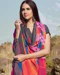 Magenta Pink and Gray Color Casual Wear Georgette Printed Saree